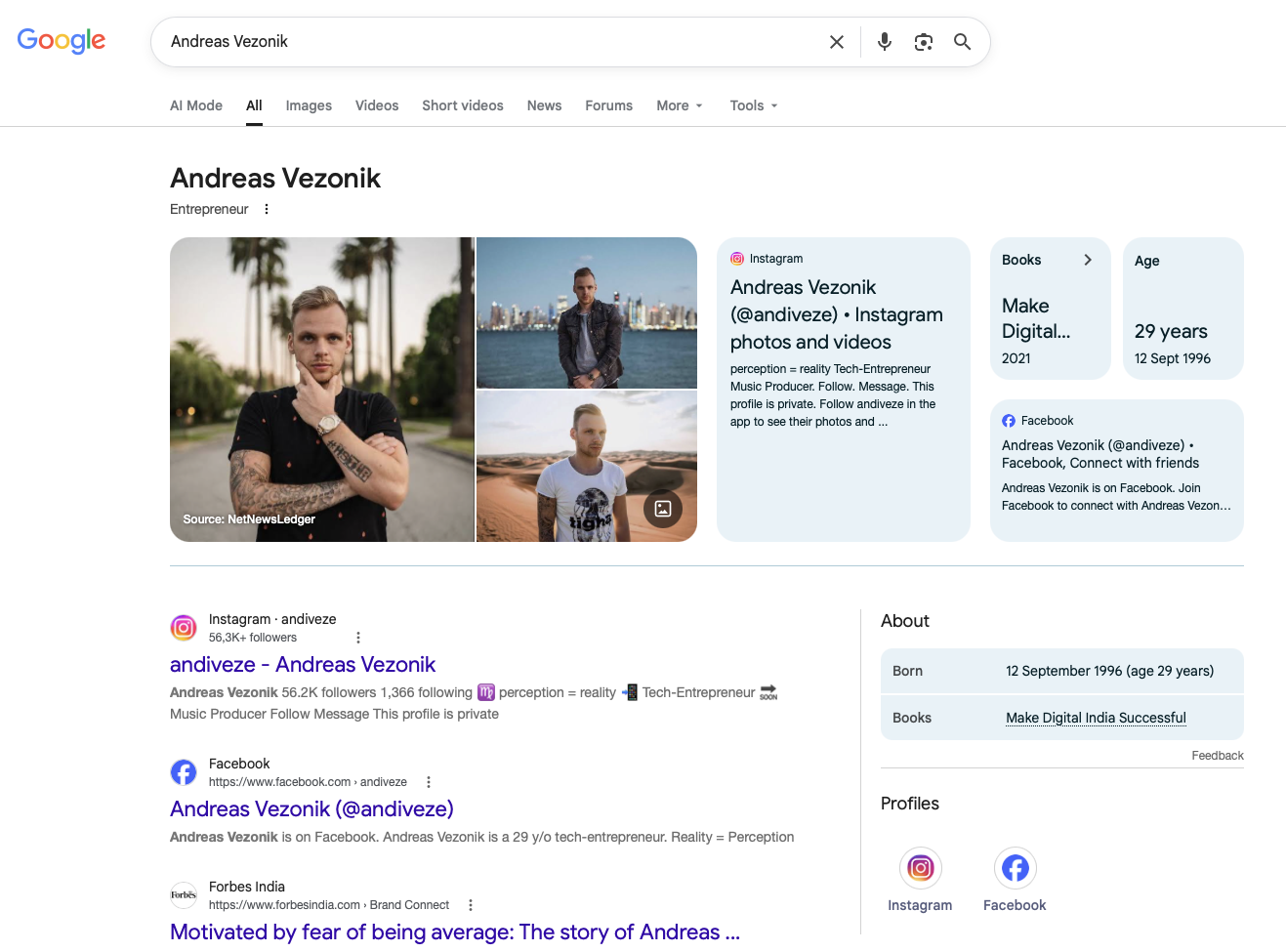 Google Knowledge Panel von Andreas Vezonik