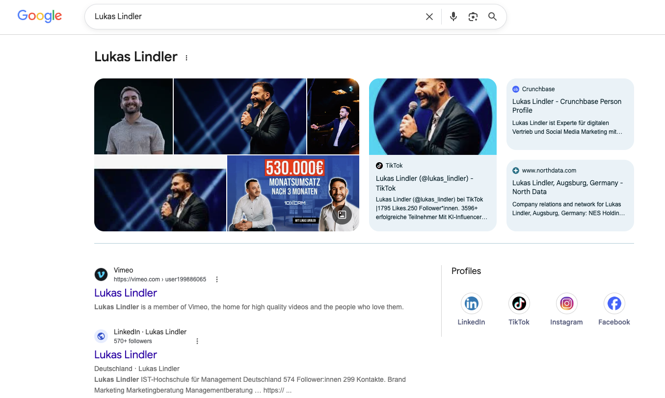 Google Knowledge Panel von Lukas Lindler