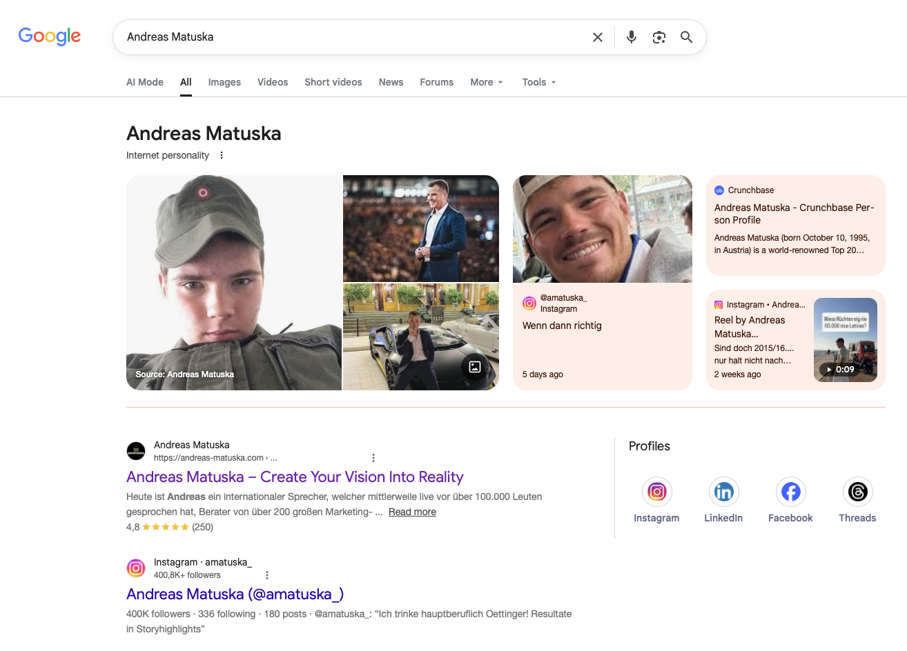 Google Knowledge Panel von Andreas Matuska
