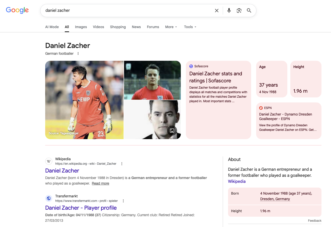 Google Knowledge Panel von Daniel Zacher